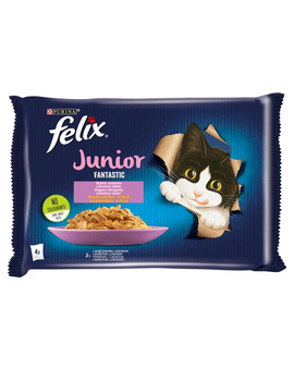 FELIX FANTASTIC Junior Mix smaków w galaretce (kurczak, łosoś) 48x85g mokra karma dla kociąt