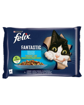 FELIX FANTASTIC Rybne smaki w galaretce (łosoś z cukinią, pstrąg z fasolką) 48x85g mokra karma dla kota