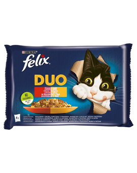 Duo Wiejskie Smaki w galaretce (wołowina i drób, kurczak i cynaderek, jagnięcina i cielęcina, indyk i wątróbka) 48x85 g mokra karma dla kota