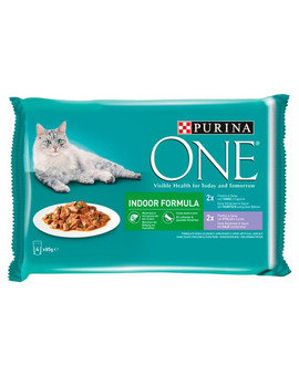 ONE Indoor Formula Mix smaków (z cielęciną i marchewką, z tuńczykiem i zieloną fasolką) 4x85g mokra karma dla kotów