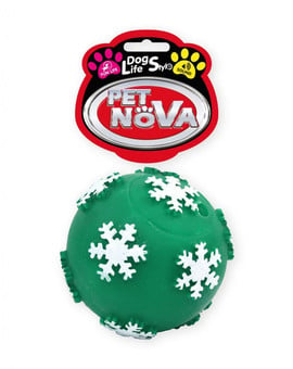 DOG LIFE STYLE Piłka z płatkami śniegu 7,5cm zielona