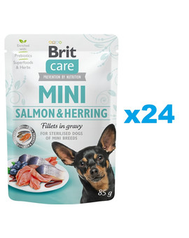 Care Mini Pouch Łosoś i Śledź Sterilised 24x85g mokra karma dla psów ras małych kastrowanych