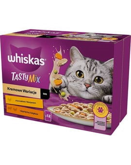 WHISKAS Adult saszetka 12x85g Kremowe Wariacje mokra karma dla dorosłych kotów w sosie z: kurczakiem i warzywami, jagnięciną i indykiem