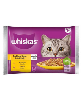 WHISKAS Adult saszetka 4x85 g Drobiowa Uczta mokra karma dla dorosłych kotów w galaretce z: kurczakiem, indykiem