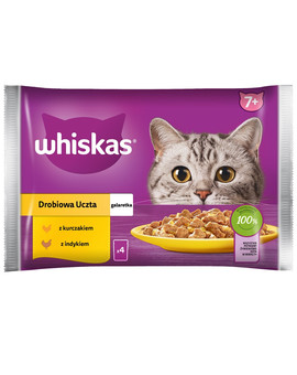 WHISKAS Senior saszetka 4x85g Drobiowa Uczta mokra karma dla starszych kotów w galaretce z: kurczakiem, indykiem