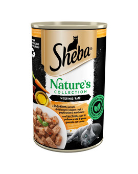 SHEBA puszka 400 g Nature's Collection mokra pełnoporcjowa karma dla dorosłych kotów z indykiem, sercami drobiowymi i olejem z ryb z przybraniem z marchewki w terynie