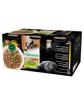SHEBA puszka 6x400 g Nature's Collection Wybór Smaków mokra pełnoporcjowa karma dla dorosłych kotów koktajl drobiowy, z kurczakiem, z łososiem w sosie