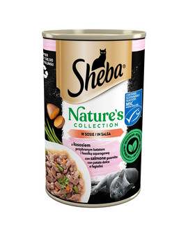 SHEBA puszka 400 g Nature's Collection mokra pełnoporcjowa karma dla dorosłych kotów z łososiem przybranym batatem i fasolką szparagową w sosie