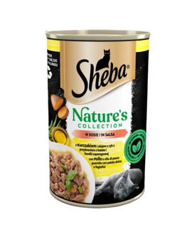 SHEBA puszka 400 g Nature's Collection mokra pełnoporcjowa karma dla dorosłych kotów z kurczakiem i olejem z ryb z przybraniem z batata i fasolki szparagowej w sosie
