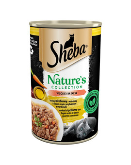 SHEBA puszka 400 g Nature's Collection mokra pełnoporcjowa karma dla dorosłych kotów koktajl drobiowy z wątróbką i olejem z ryb z przybraniem z marchewki w sosie