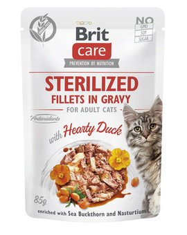 CARE Fillets in Gravy Pouch Sterilized Hearty Duck 24x85g z kaczką dla kotów sterylizowanych