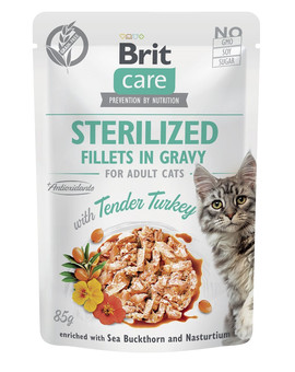 CARE Fillets in Gravy Pouch Sterilized Tender Turkey 24x85g z indykiem dla kotów sterylizowanych