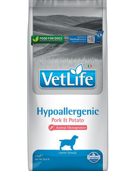 VetLife Hypoallergenic Pork Potato dla dorosłych psów 12kg