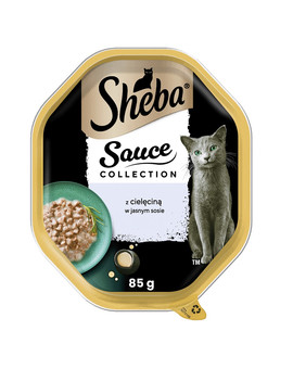 SHEBA Sauce Collection tacka 85 g mokra karma pełnoporcjowa dla dorosłych kotów kawałki z cielęciną w sosie