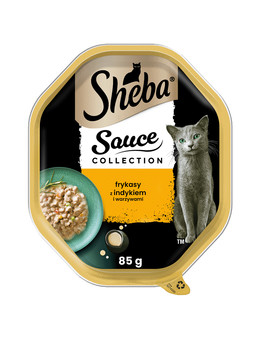 SHEBA Sauce Collection tacka 85 g mokra karma pełnoporcjowa dla dorosłych kotów frykasy z indykiem i warzywami w sosie