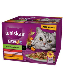 Adult Tasty Mix Wybór Szefa Kuchni w sosie 24x85 g kawałki z wołowiną, łososiem, kurczakiem i indykiem, kurczakiem i dorszem dla dorosłych kotów