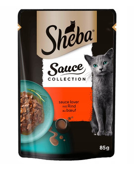 SHEBA Sauce Collection Soczyste Smaki saszetka 85 g mokra karma pełnoporcjowa dla dorosłych kotów kawałki z wołowiną w sosie