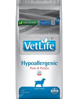 VetLife Hypoallergenic Pork Potato dla dorosłych psów 12kg