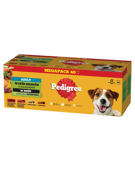 PEDIGREE Adult Wybór Smaków z warzywami saszetki 40x100 g mokra karma pełnoporcjowa dla dorosłych psów, z mieszanką wołowiny i jagnięciny, z mieszanką wołowiny i wątróbki, z kurczakiem, z indykiem, w sosie