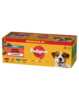 PEDIGREE Adult Wybór Smaków saszetki 40x100 g mokra karma pełnoporcjowa dla dorosłych psów, z mieszanką wołowiny i wątróbki, z kurczakiem, z rybą, z drobiem, w galaretce