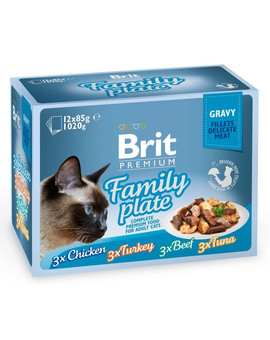 Premium Cat pouch gravy fillet Family plate Saszetki w sosie dla kotów, mix smaków 1,2 kg (12x85 g)