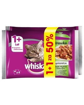 Adult Potrawka 4x85g Smaki Rybne - mokra karma dla kotów w galaretce (z kurczakiem, z łososiem, z wołowiną, z tuńczykiem) saszetka 1+1 za 50%