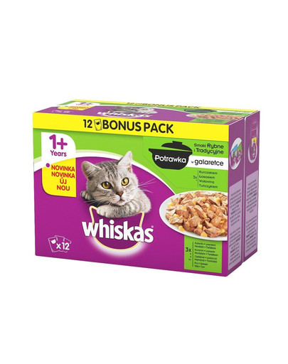 Adult Potrawka 24x85g x 2 Smaki Rybne i Tradycyjne - mokra karma dla kotów w galaretce (z kurczakiem, z łososiem, z wołowiną, z tuńczykiem)