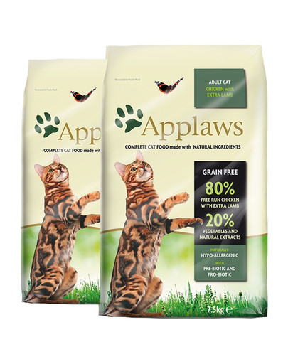 APPLAWS Dry cat Adult kurczak i jagnięcina karma dla dorosłych kotów 15 kg (2 x 7,5 kg)