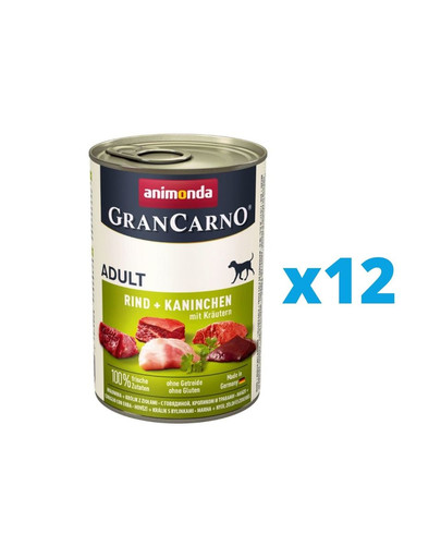 ANIMONDA GranCarno zestaw z wołowiną, królikiem i ziołami 12 x 400 g