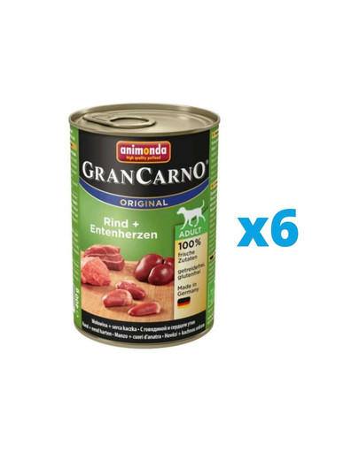 ANIMONDA GranCarno zestaw z wołowiną i kaczymi sercami 6 x 400 g