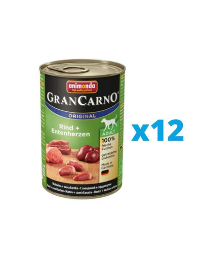 ANIMONDA GranCarno zestaw z wołowiną i kaczymi sercami 12 x 400 g