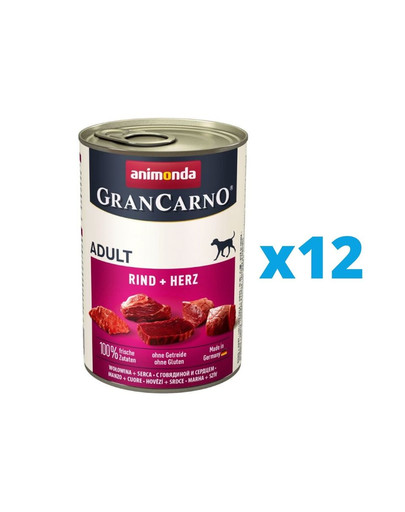 ANIMONDA GranCarno zestaw z wołowiną i sercami 12 x 400 g
