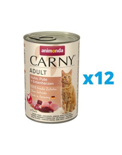ANIMONDA Carny Adult zestaw kurczak, indyk i kacze serca 12 x 400 g