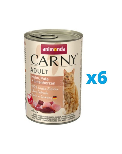 ANIMONDA Carny Adult zestaw kurczak, indyk i kacze serca 6 x 400 g