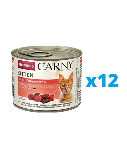 ANIMONDA Carny Kitten zestaw Wołowina/Serce Indyka 12 x 200 g