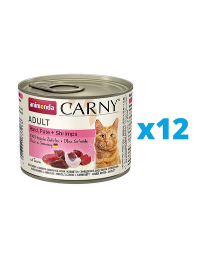 ANIMONDA Carny Adult zestaw Wołowina Indyk i Krewetki 12 x 200 g
