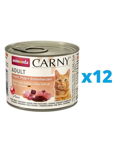 ANIMONDA Carny Adult zestaw kurczak, indyk i kacze serca 12 x 200 g