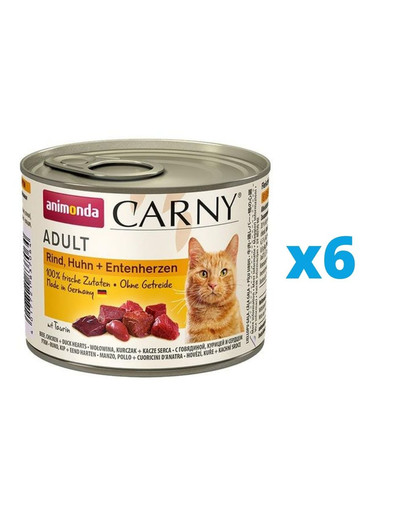 ANIMONDA Carny Adult zestaw z wołowiną, kurczakiem i kaczymi sercami 6 x 200 g