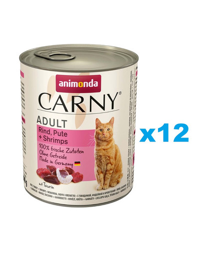 ANIMONDA Carny Adult zestaw wołowina, indyk i krewetki 12 x 800 g