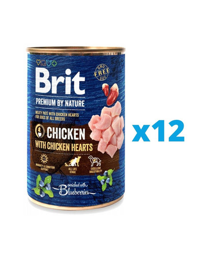 BRIT Premium by Nature Chicken&Hearts karma mokra dla psa z kurczakiem 12 x 400 g