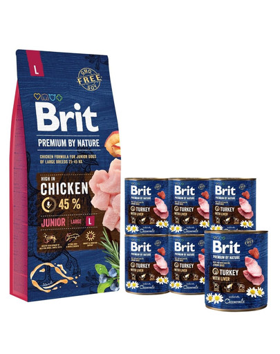 BRIT Premium By Nature Junior Large L 15 kg + 6 x 800 g BRIT indyk i wątroba mokra karma dla szczeniąt