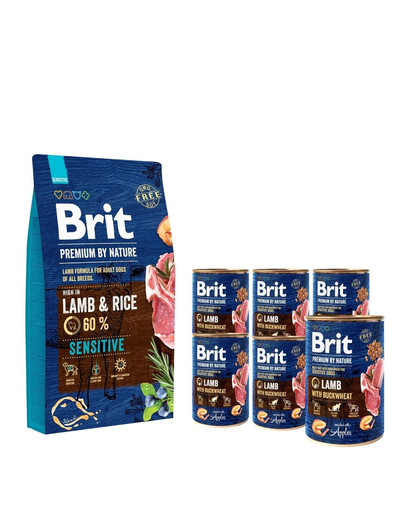 BRIT Premium By Nature Sensitive Lamb 8 kg + 6 x 400 g BRIT jagnięcina i gryka mokra karma
