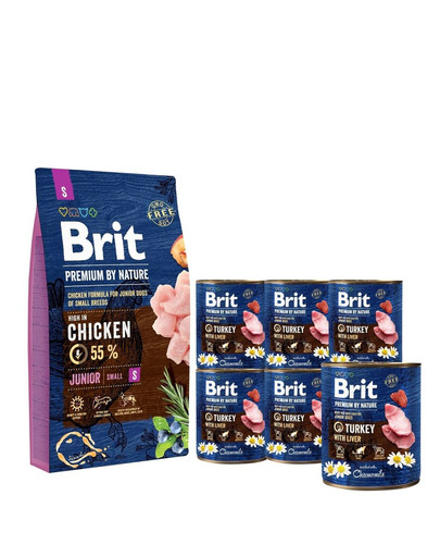 BRIT Premium By Nature Junior Small S 8 kg + 6 x 800 g BRIT indyk i wątroba mokra karma dla szczeniąt