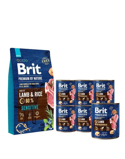 BRIT Premium By Nature Sensitive Lamb 8 kg + 6 x 800 g BRIT jagnięcina i gryka mokra karma