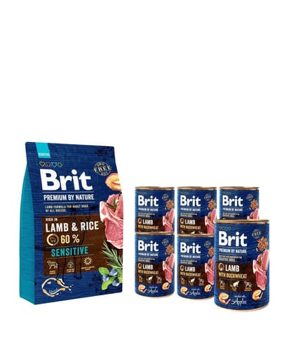 BRIT Premium By Nature Sensitive Lamb 3 kg + 6 x 400 g BRIT jagnięcina i gryka mokra karma