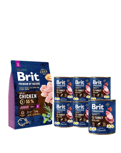 BRIT Premium By Nature Junior Small S 3 kg + 6 x 800 g BRIT indyk i wątroba mokra karma dla szczeniąt