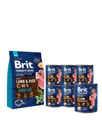 BRIT Premium By Nature Sensitive Lamb 3 kg + 6 x 800 g BRIT jagnięcina i gryka mokra karma