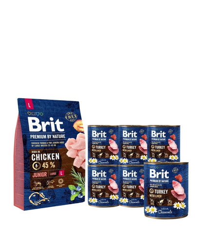 BRIT Premium By Nature Junior Large L 3 kg + 6 x 800 g BRIT indyk i wątroba mokra karma dla szczeniąt