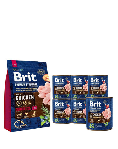 BRIT Premium By Nature Senior Large Extra Large L+XL 3 kg + 6 x 800 g BRIT kurczak i serca mokra karma dla psa