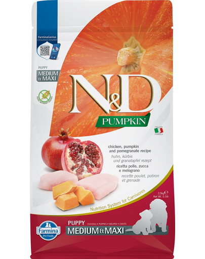 N&D Pumpkin Dog Puppy Medium & Maxi chicken, pumpkin & pomegranate 2.5 kg kurczak, dynia i granat dla szczeniąt